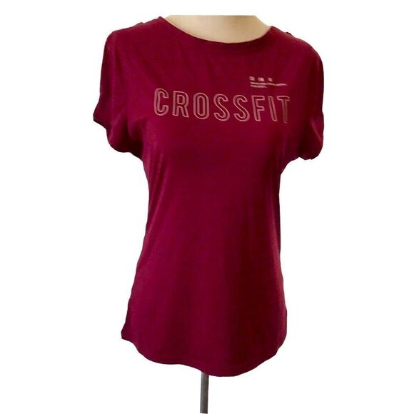 Reebok CrossFit Small Shirt ActiveChill Short Sleeve Stretch Maroon Cut Out Bac - Picture 1 of 8